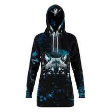 Load image into Gallery viewer, Blue Wolf Longline Hoodie for WomenSeves-ArtBlue Wolf Longline Hoodie