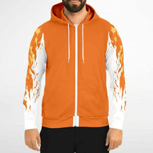 Load image into Gallery viewer, Flame Orange Zip-Up Hoodie for MenSeves-ArtFlame Orange Zip-