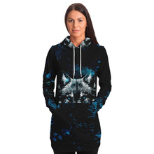 Load image into Gallery viewer, Blue Wolf Longline Hoodie for WomenSeves-ArtBlue Wolf Longline Hoodie