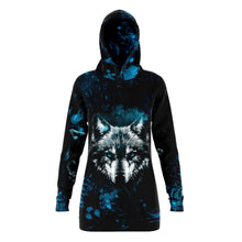 Load image into Gallery viewer, Fashion Blue Wolf Longline Hoodie for WomenSeves-ArtFashion Blue Wolf Longline Hoodie