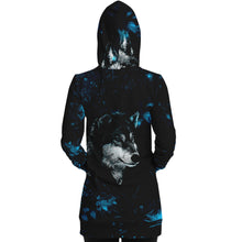 Load image into Gallery viewer, Fashion Blue Wolf Longline Hoodie for WomenSeves-ArtFashion Blue Wolf Longline Hoodie
