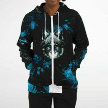 Load image into Gallery viewer, Blue Wolf Zip-Up Hoodie for WomenSeves-ArtBlue Wolf Zip-