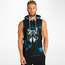 Load image into Gallery viewer, Blue Wolf Drop Armhole Hoodie for MenSeves-ArtBlue Wolf Drop Armhole Hoodie