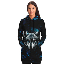 Load image into Gallery viewer, Fashion Blue Wolf Longline Hoodie for WomenSeves-ArtFashion Blue Wolf Longline Hoodie