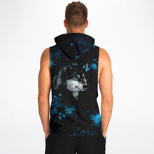 Load image into Gallery viewer, Blue Wolf Drop Armhole Hoodie for MenSeves-ArtBlue Wolf Drop Armhole Hoodie