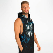 Load image into Gallery viewer, Blue Wolf Drop Armhole Hoodie for MenSeves-ArtBlue Wolf Drop Armhole Hoodie