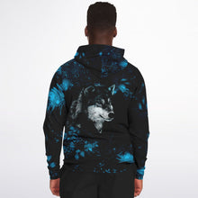 Load image into Gallery viewer, Blue Wolf Zip-Up Hoodie for MenSeves-ArtBlue Wolf Zip-