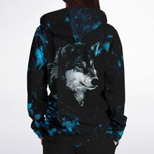 Load image into Gallery viewer, Blue Wolf Zip-Up Hoodie for WomenSeves-ArtBlue Wolf Zip-
