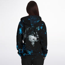 Load image into Gallery viewer, Blue Wolf Zip-Up Hoodie for WomenSeves-ArtBlue Wolf Zip-
