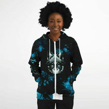 Load image into Gallery viewer, Blue Wolf Zip-Up Hoodie for WomenSeves-ArtBlue Wolf Zip-
