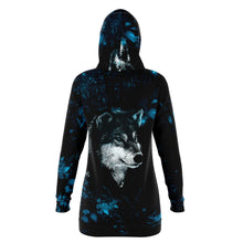 Load image into Gallery viewer, Fashion Blue Wolf Longline Hoodie for WomenSeves-ArtFashion Blue Wolf Longline Hoodie

