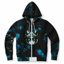 Load image into Gallery viewer, Blue Wolf Zip-Up Hoodie for WomenSeves-ArtBlue Wolf Zip-
