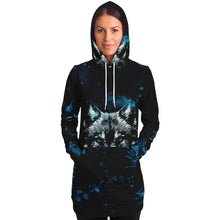 Load image into Gallery viewer, Blue Wolf Longline Hoodie for WomenSeves-ArtBlue Wolf Longline Hoodie
