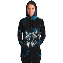 Load image into Gallery viewer, Fashion Blue Wolf Longline Hoodie for WomenSeves-ArtFashion Blue Wolf Longline Hoodie
