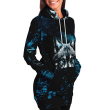Load image into Gallery viewer, Blue Wolf Longline Hoodie for WomenSeves-ArtBlue Wolf Longline Hoodie
