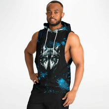Load image into Gallery viewer, Fashion Blue Wolf Drop Armhole Hoodie for MenSeves-ArtFashion Blue Wolf Drop Armhole Hoodie
